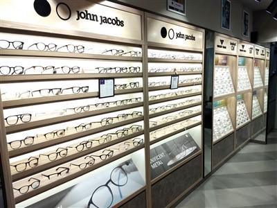 dřevěné brýle design pultu obchodu