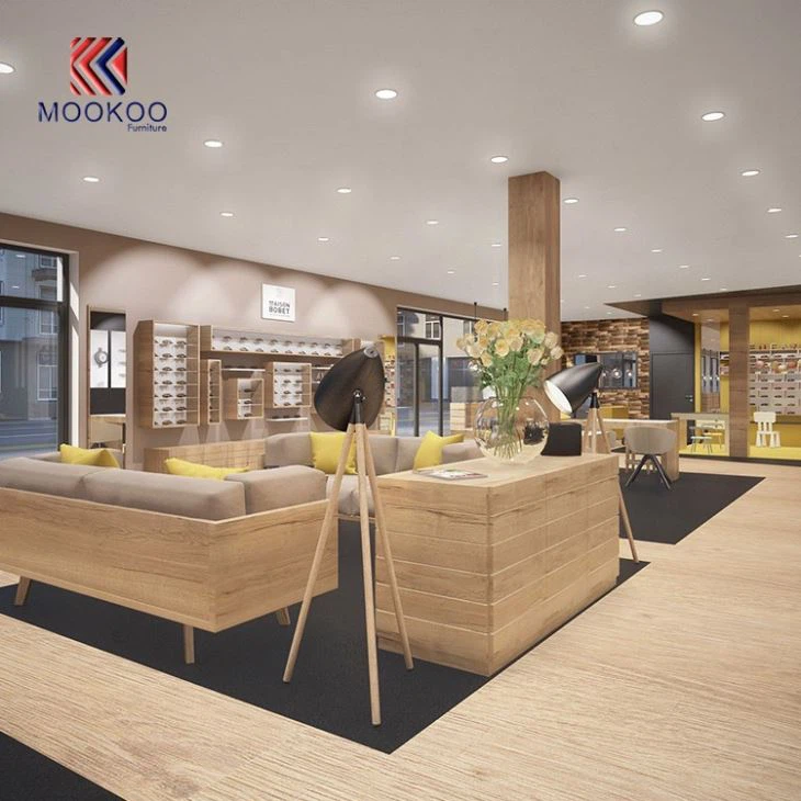 3D Sunglasses Store Wooden Cabinets Showroom Interior Design