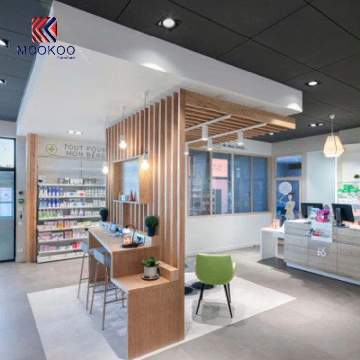 Customized MDF Wood Pharmacy Shop Display Furniture