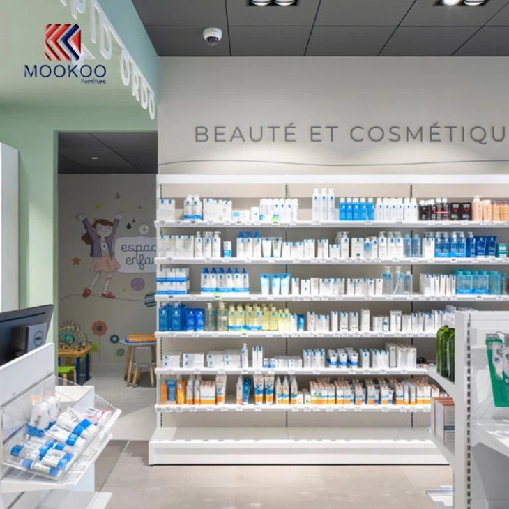 Customized MDF Wood Pharmacy Shop Display Furniture