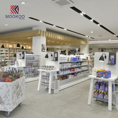 Dřevěná lékárna vlajková prodejna vitrína